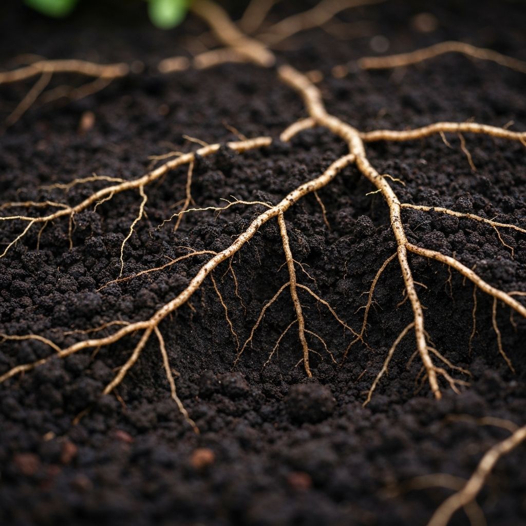 Rich volcanic soil with healthy roots